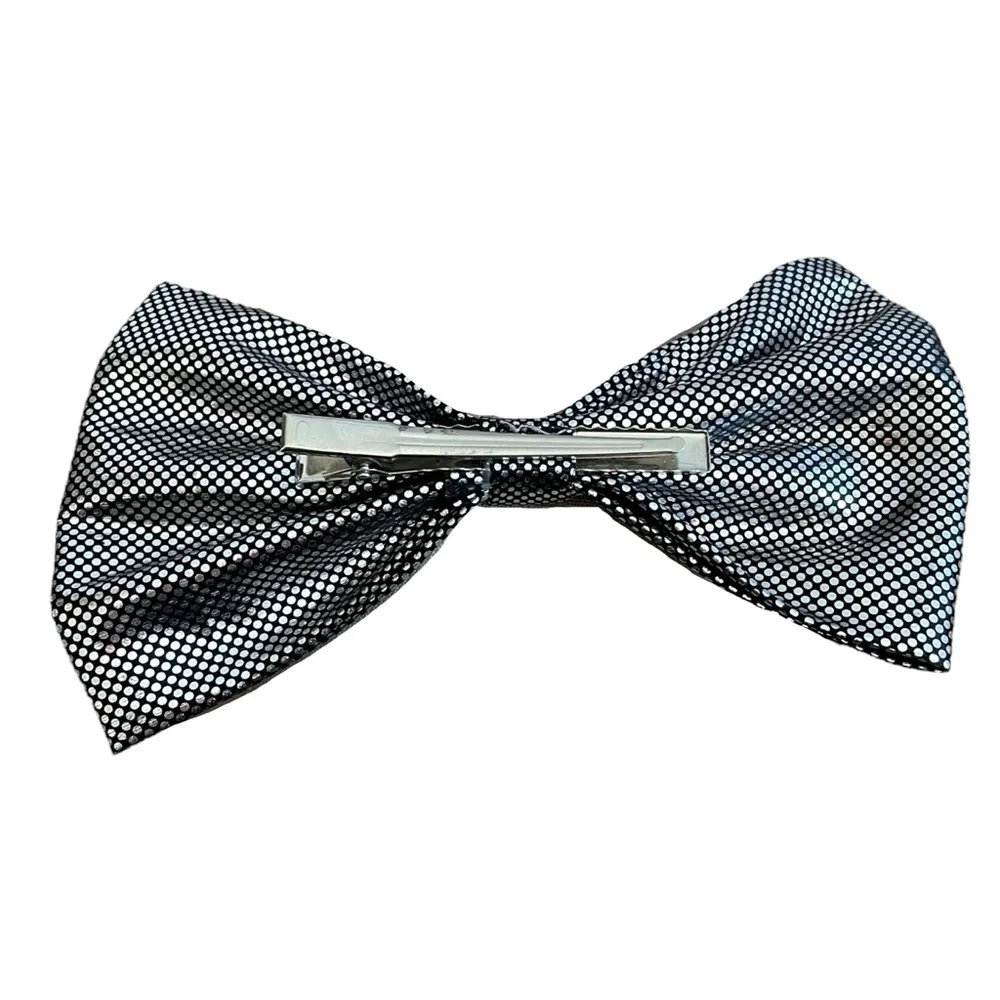 4/$25 Silver Metallic Black Polka Dot Bow Girls Hair Clip